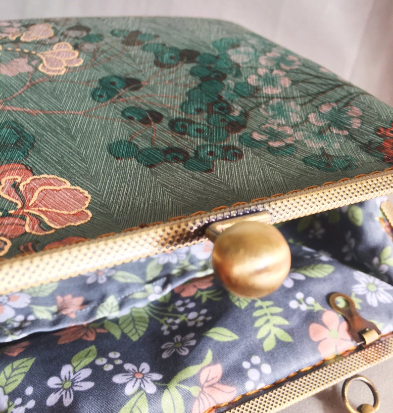 Clutch bag Shoulder bag green pink evening bag handmade, japanese flower image 4