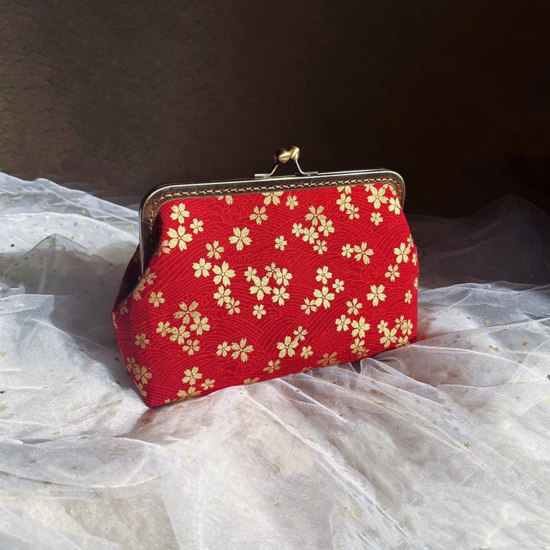 Japanese bag, red shoulder bag, cherry blossom bag, sakura bag, japan clutch image 1