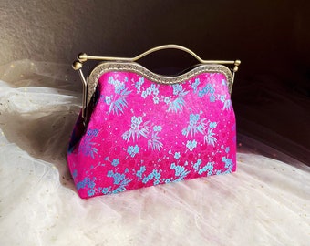 Pink shoulder bag, pink evening bag, handmade in silk, ceremony bag, flower bag