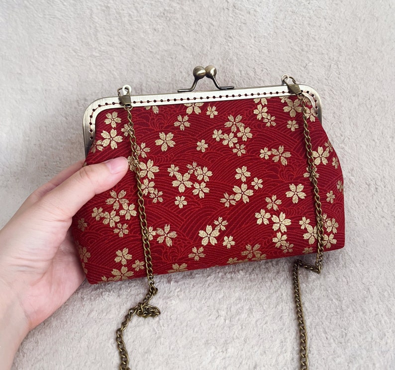 Japanese bag, red shoulder bag, cherry blossom bag, sakura bag, japan clutch image 3