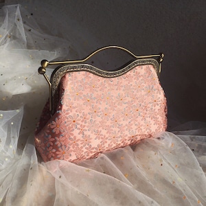 Pink Handbag,Silk Bag,Shoulder Bag,Pink Evening Bag,Chinese Flower Embroidered Silk Fabric