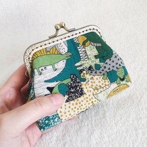Dinosaur purse,Japanese wallet,Japanese purse,Hand sewn in dinosaur patterned cotton fabric image 5