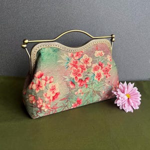 Bolso verde, bolso de hombro, bolso de noche, estampado de flores japonesas