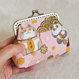 Cotton wallet, Japanese purse, Japanese wallet, lucky cat and panda print cotton fabric image 6