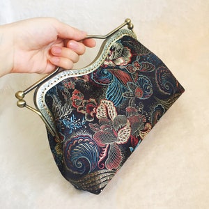 Silk shoulder bag, black evening bag, hand-stitched silk fabric embroidered pattern traditional Chinese original Chinese peony image 7