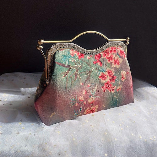 Green Handbag, Shoulder Bag, Evening Bag, Japanese Flower Print