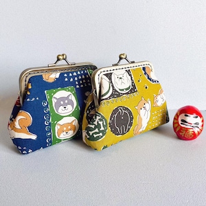 Monedero japonés, monedero japonés, cartera cosida a mano. Monedero para perros con estampado de perro shiba japonés.