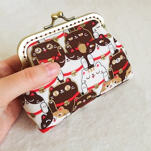 Cotton wallet, Japanese purse, Japanese wallet, lucky cat and panda print cotton fabric image 5