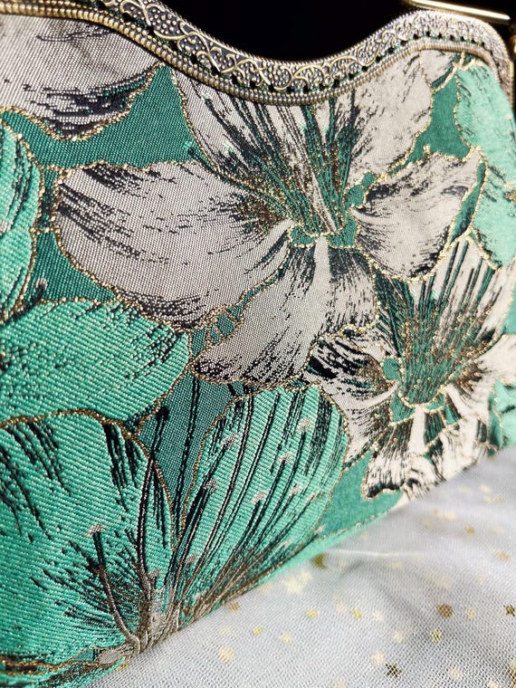コルドベス&ケース&お花のセット Gold Green Handbag, Flower Bag, Shoulder Bag, Green Evening