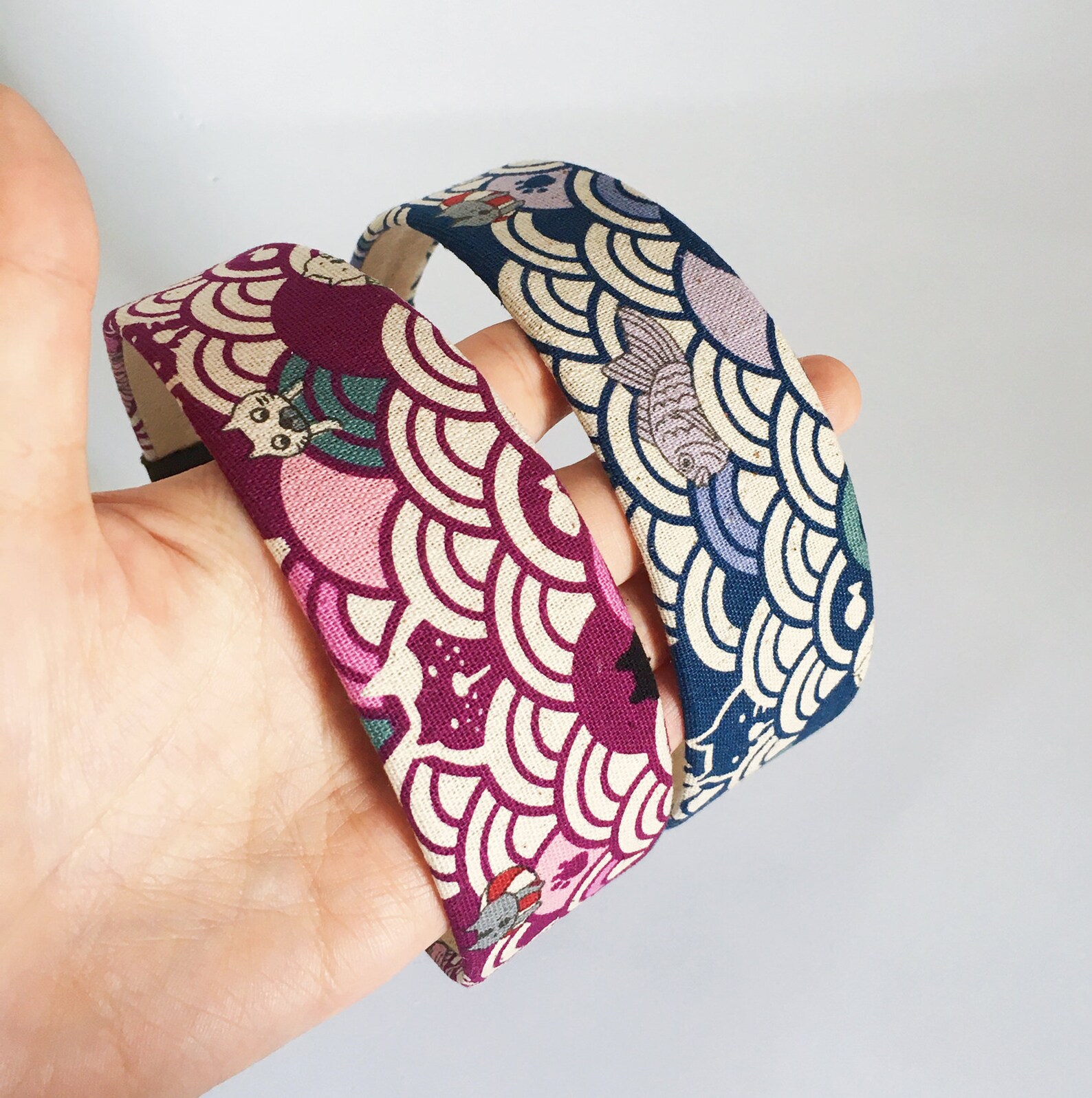 Japanese Hairbandblue Hair Circles Japan Fabric Headband Etsy
