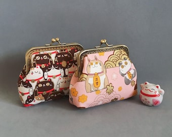 Cotton wallet, Japanese purse, Japanese wallet, lucky cat and panda print cotton fabric