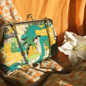 Japanese dinosaur yellow green clutch /green clutch/hand-made shoulder bag with original Japanese fabric