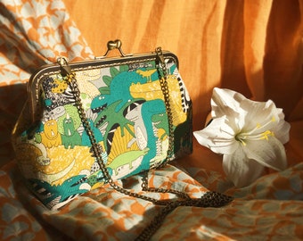 Japanese dinosaur yellow green clutch /green clutch/hand-made shoulder bag with original Japanese fabric