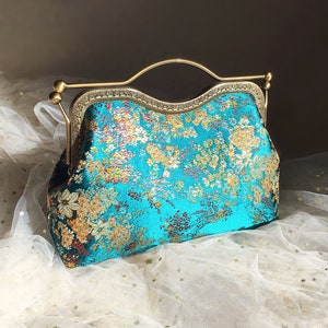 Blauwe schoudertas, blauwe avondtas, handgemaakte tas, klassiek origineel Chinees patroon
