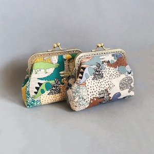 Monedero de dinosaurio, billetera japonesa, monedero japonés, cosido a mano en tela de algodón con estampado de dinosaurio