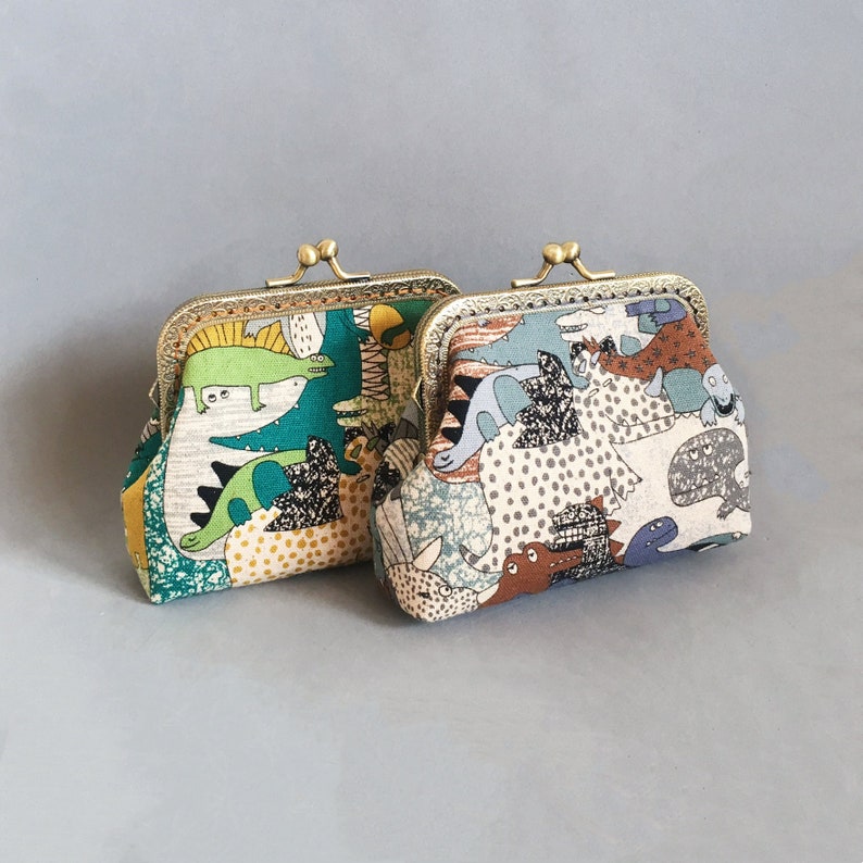 Dinosaur purse,Japanese wallet,Japanese purse,Hand sewn in dinosaur patterned cotton fabric image 1