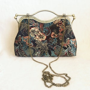 Silk shoulder bag, black evening bag, hand-stitched silk fabric embroidered pattern traditional Chinese original Chinese peony image 2