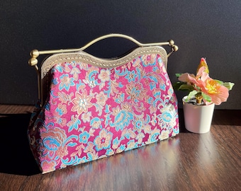 Purple crossbody bag, evening bag, evening bag, wedding bag, blue purple shoulder bag, blue flower bag, silk bag, Japanese bag, Oriental clutch
