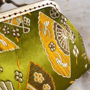 Japanese coin purse, silk coin purse, fan pattern, green purse, black, Japanese style image 6