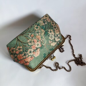 Clutch, green clutch, evening bag, handmade evening handbag, with oriental flower print zdjęcie 6