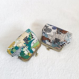 Dinosaur purse,Japanese wallet,Japanese purse,Hand sewn in dinosaur patterned cotton fabric image 2