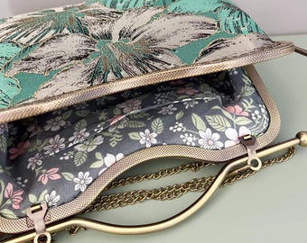 Gold Green Handbag, Flower Bag, Shoulder Bag, Green Evening