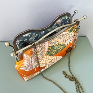 Shoulder bag, click clack bag, orange evening bag, hand sewn in silk fabric, peony flower image 4