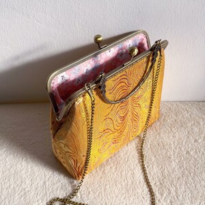 Yellow shoulder bag, gold evening bag, bag with handle, hand-sewn oriental image 6