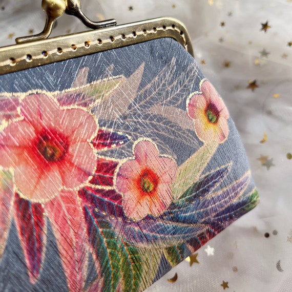 Chinese Coin Purse, Object Case, Hand Sewn in Embroidered Peony