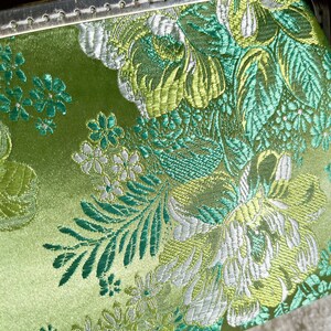 Green bag, green evening bag, wedding clutch, silk bag, peony flower image 7