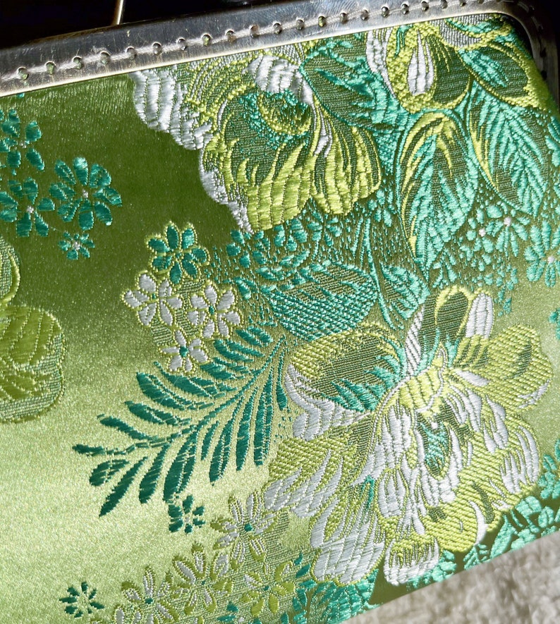 Green bag, green evening bag, wedding clutch, silk bag, peony flower image 7