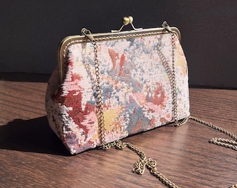 Japanese bag, Japanese clutch, pink clutch, Japanese shoulder bag, hand-sewn Japanese patterned cotton, gold clutch