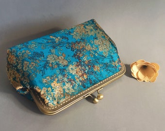 Clutch blue clutch handbag handmade shoulder bag with Chinese embroidered fabric