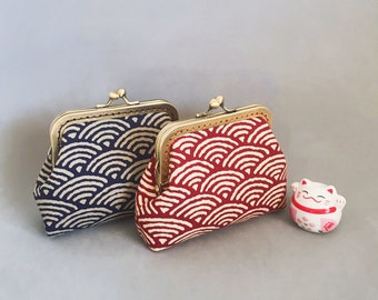 Japanese wallet, Japanese purse, Hand-sewn in Japanese wave patterned cotton fabric, Christmas gift