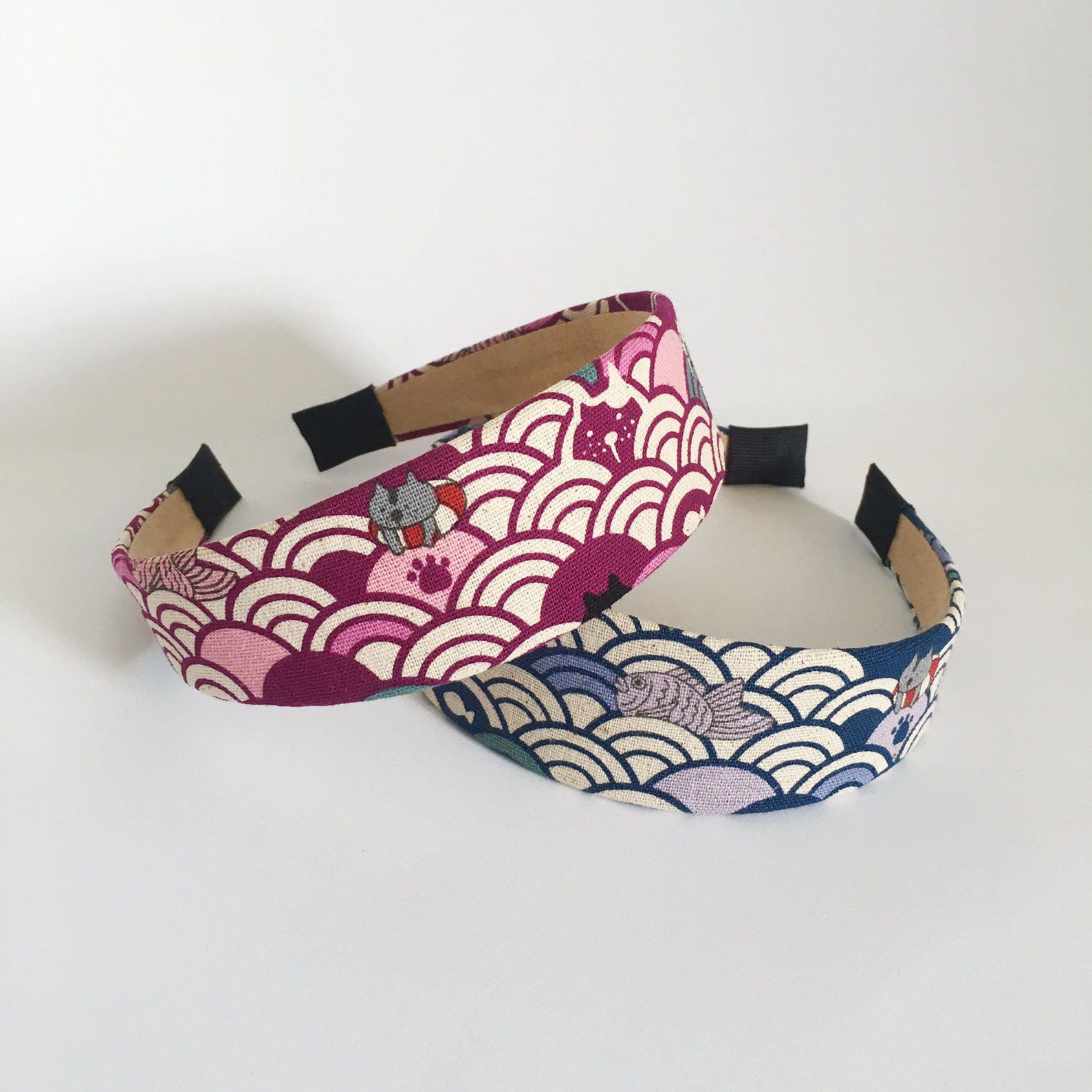 Japanese Hairbandblue Hair Circles Japan Fabric Headband Etsy