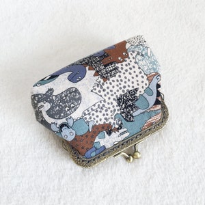 Dinosaur purse,Japanese wallet,Japanese purse,Hand sewn in dinosaur patterned cotton fabric Gray