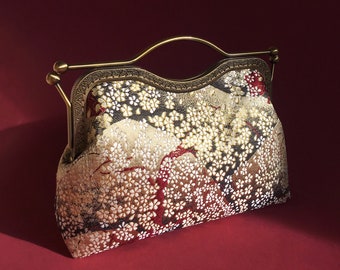 Gold shoulder bag, white bag, Japanese evening bag, wedding bag, Japanese style