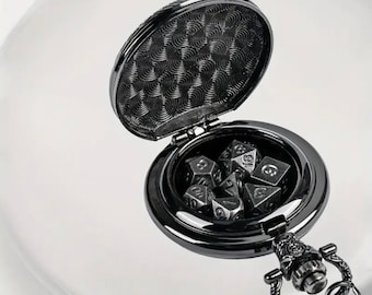 Solid Metal Micro Dice Set in a Beautiful Pocket Watch Style Necklaace