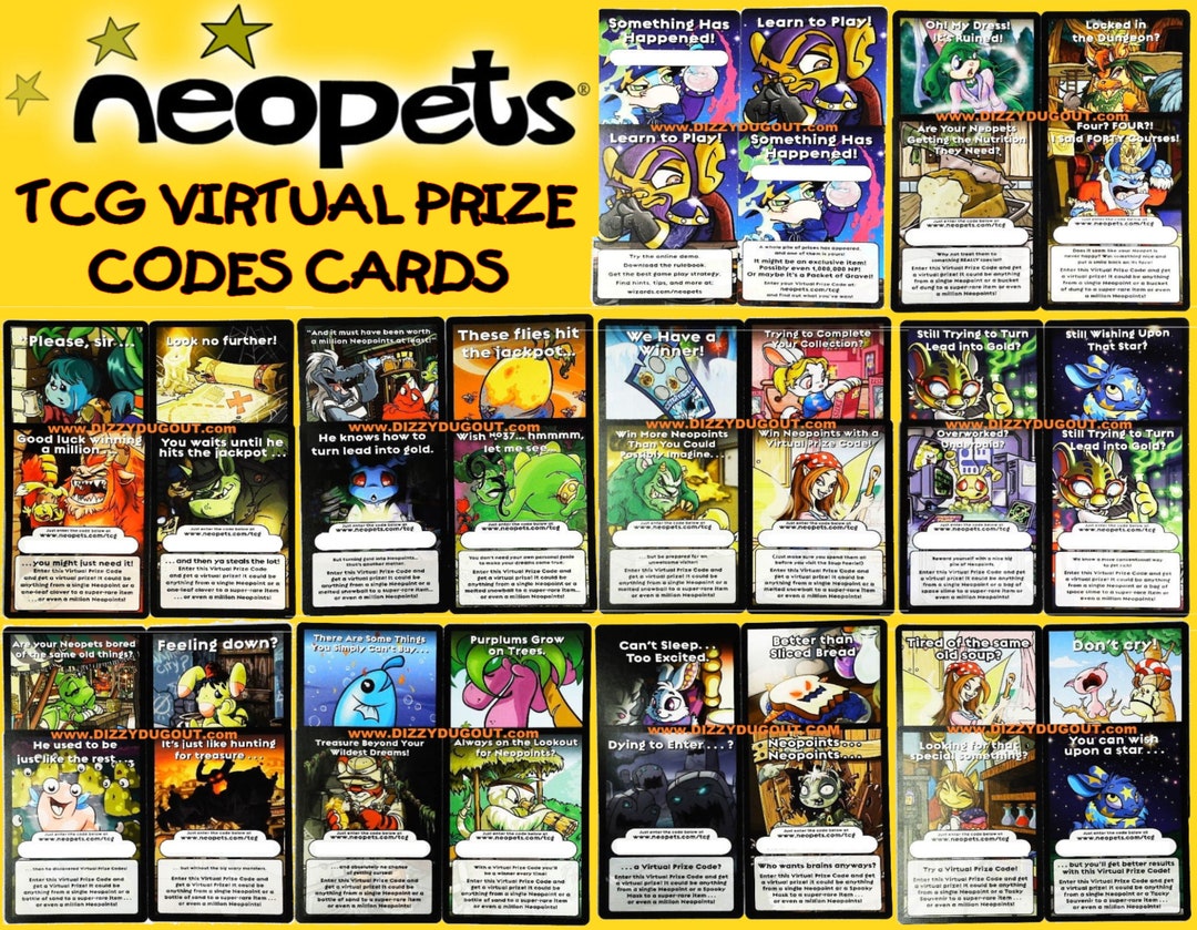 Neopets virtual Prize TCG Code Cards From the Trading Card Game by