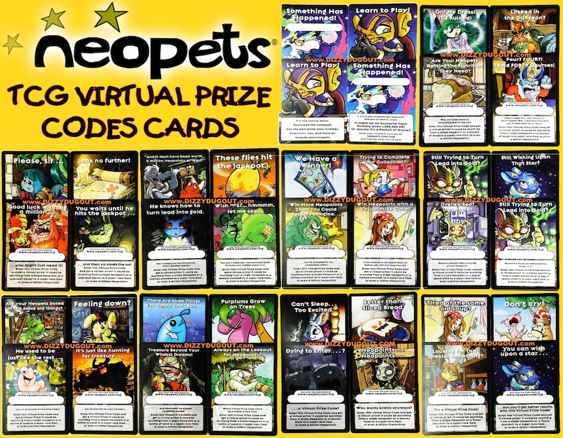 Neopets virtual Prize TCG Code Cards From the Trading Card Game by