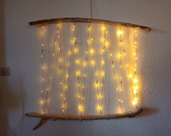 Cadre Pêle-mêle en bois flottés lumineux 50 micro-led à poser Presentoir Porte ou support photos/messages