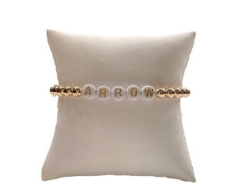 The Custom Name Bracelet • Made with 14k Gold Filled 5mm Beads (Gold on White Letter Beads)