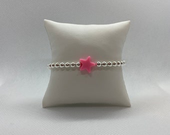 Shining Star Beaded Bracelet in Sterling Silver 5 mm (Choice of Color Star)