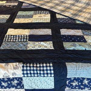 King Quilt Patchwork Large Queen Quilt Blue White Country Fabric Free Ship Sewn To Last
