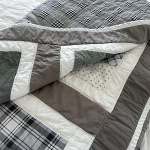 King Quilt Coastal Beach Gray White Patchwork Quilt Ready to Ship Free Shipping