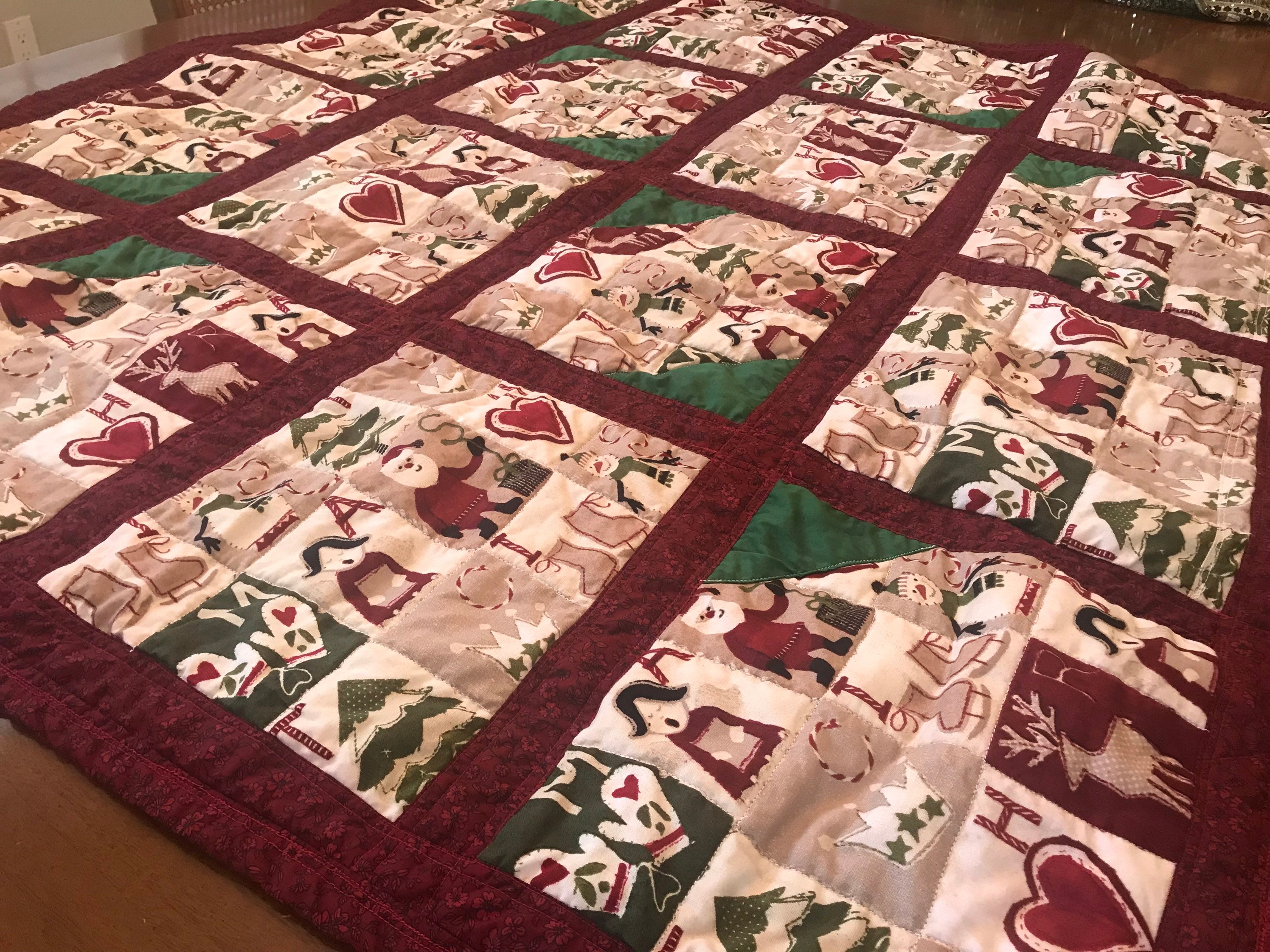 Christmas Quilt Throw Country Christmas Burgundy Free Shipping Etsy