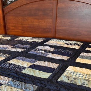 King Quilt Patchwork Large Queen Quilt Blue White Country Fabric Free Ship Sewn To Last