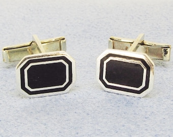 Sterling Silver Black Enamel Cuff Links (E)