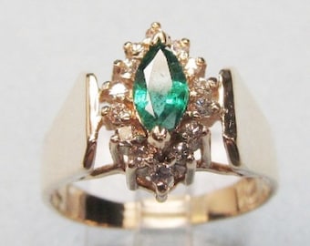 Grass is Always Greener Vintage Marquise Cut Emerald and Diamond Ring (E)