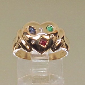 Anillo vintage de oro con diamantes y piedras preciosas de 14 quilates (E)